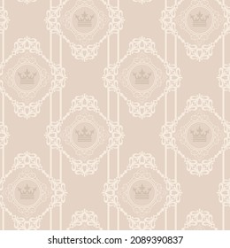 Marco de fondo con adornos florales decorativos sobre un fondo beige de estilo vintage. Revestimiento de textura de tela, papel de pared sin soldadura. Ilustración del vector