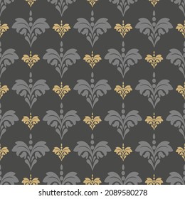 Background pattern with decorative floral ornament on brown background. Seamless fabric texture, wallpaper. Flat design. Vector illustration