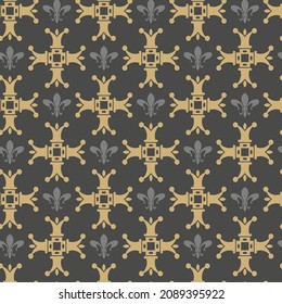 Hintergrundmuster mit dekorativem Ornament auf dunkelbraunem Hintergrund im Vintage-Stil. Vektorgrafik für Ihre Designprojekte, nahtloses Muster, Tapetentexturen mit flachem Design.