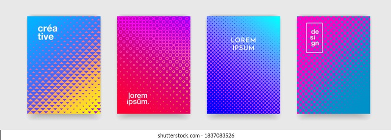 Background pattern design for covers, abstract color gradient and trendy halftone, vector. Creative trendy backgrounds, neon color cool simple halftone gradient and dot pattern posters set