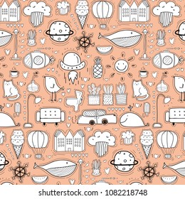 Background Pattern With Doodle Funny For Kids.