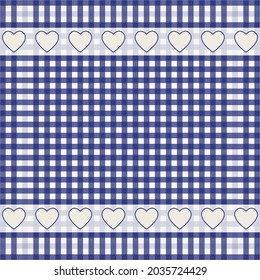Background pattern fabric with blue white checks and hearts
Vector illustration isolated on white background
