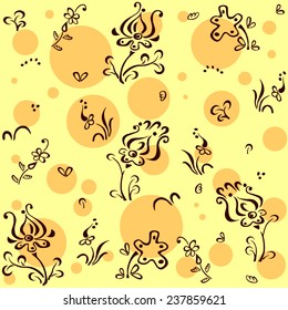Background. Pattern fantasy flowers with circles (brown on beige)