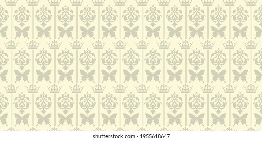 Background pattern with festive decorative ornaments on a light yellow background. Seamless pattern, texture for your design. Vector graphics 