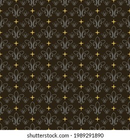 Patrón de fondo con adorno floral adornado en un fondo negro de estilo vintage, papel pintado. Patrón sin brillo, textura. Imagen del vector