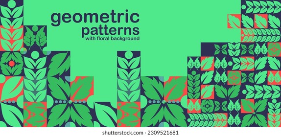 Patrón de fondo de hojas naturales verdes frescas. Patrón geométrico, ilustración vectorial