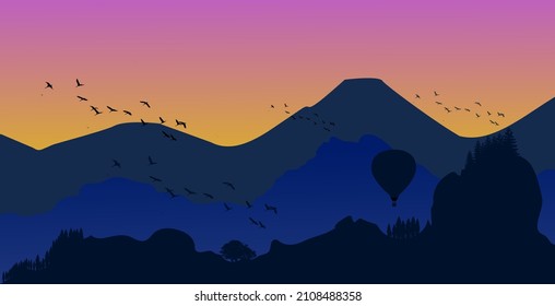background pattern geography rock black tree adventure sunlight flat tree panorama color modern graphic art wallpaper texture style colorful rock bird vector peak nature natural landscape sky silhouet