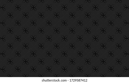 Background pattern of geometric abstract flowers with indented outline. Vector graphics on a black background. 