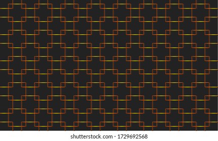 Background pattern of geometric gold shapes with extruded contour. Vector graphics on a black background.