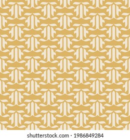Background pattern with geometric ornament on gold background in vintage style, wallpaper. Seamless pattern, texture. Vector image