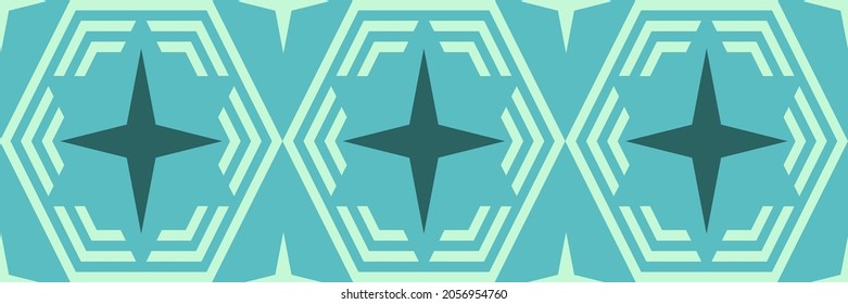Background pattern with geometric ornament on green blue background. Seamless pattern, texture. Vector image