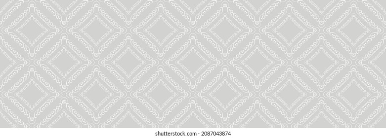 Background pattern with geometric ornament on light gray background. Seamless wallpaper texture. Vector illustration