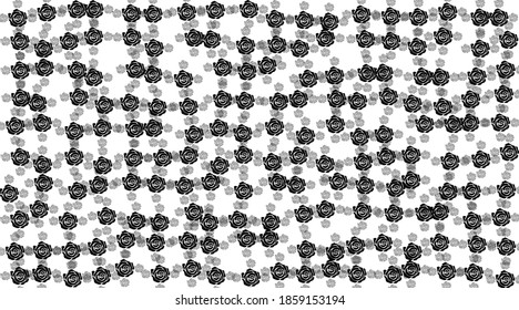 Background pattern from geometric shapes are different sizes and opacity. The pattern is random filled with huges  black roses. Vector illustration on white background