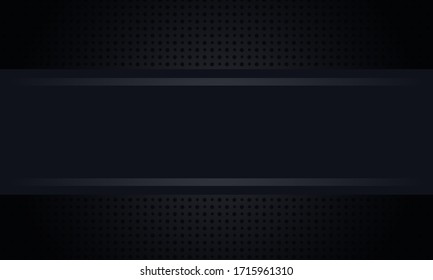 Background pattern of geometric shapes. The template with the texture of the paper is evenly filled with small black indented dots and a horizontal insert. Vector graphics on a black background.