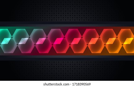 Background pattern of geometric shapes. The template with the texture of the paper is evenly filled with small black indented dots and a horizontal insert with rhombs. Vector graphics on a black backg