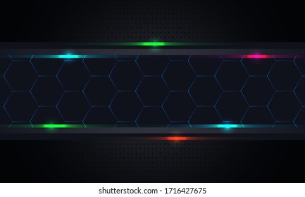 Background pattern of geometric shapes with the texture of uniform small indented points with a horizontal insert of rhombuses with glitter. Vector graphics on a black background.