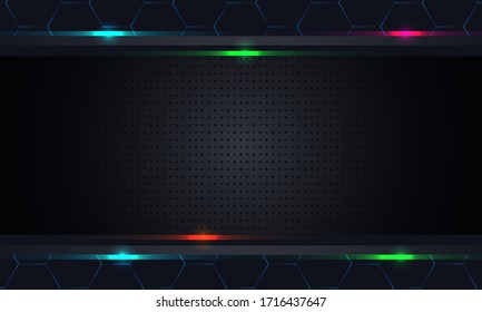 Background pattern of geometric shapes with the texture of uniform small indented dots with original rhombus inserts with glitter. Vector graphics on a black background.