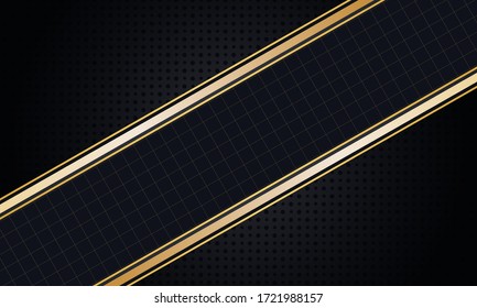 Background pattern of geometric shapes. The pattern with the texture of the paper is evenly filled with small black toothed dots, an insert and golden squares. Vector graphics on a black background.
