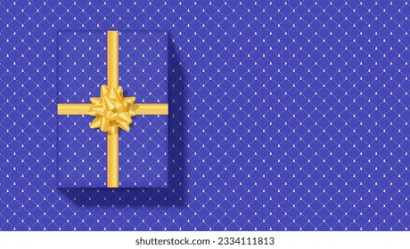 Background with pattern and gift box with copy space. Monochrome color theme. Very peri trendy color for 2022. Vector illustration.