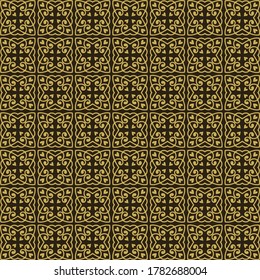 Background pattern. Gold and black colors. Retro seamless wallpaper texture. Floral pattern for fabric, tile, interior design or wallpaper. Background vector image