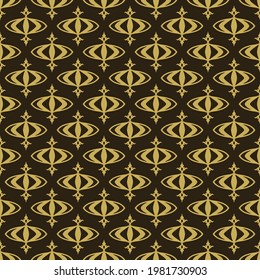 Background pattern with golden decorative elements on a black background, wallpaper. Seamless pattern, texture. Vector illustration