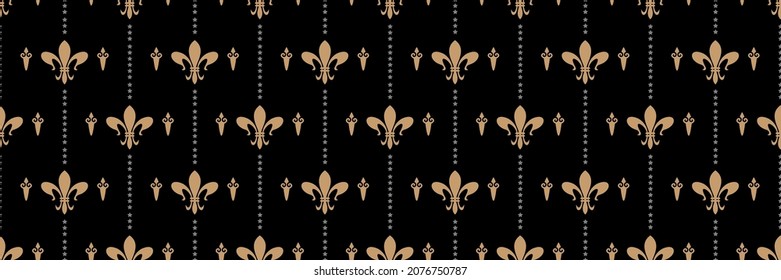 Background pattern with golden decorative elements on a black background for your design, seamless pattern, background texture. Vector illustration