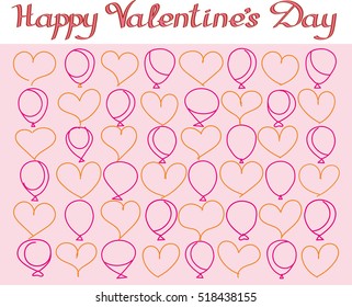 Background pattern with heart and balloon. Best for greeting and invitation card. Happy Valentine's Day lettering.