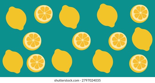 Background pattern of lemon fruit and lemon slices