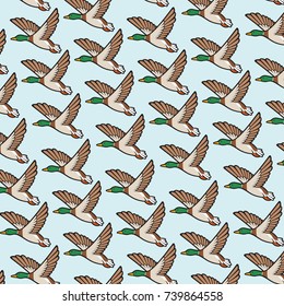 background pattern with mallard duck flying