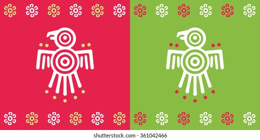 Background, pattern, Mexican Pre hispanic Icon Graphic, eagle and flowers ancient Mexico elements