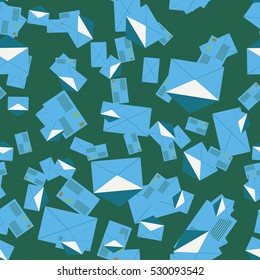 Background pattern with open mail envelope. Modern doodle pop art sketch. Bright seamless pattern with colorful envelopes, letters. For textiles, packaging paper.