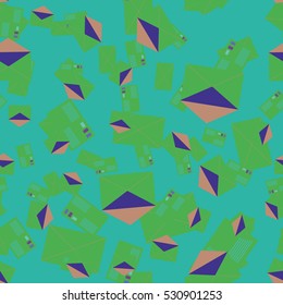 Background pattern with open mail envelope. Modern doodle pop art sketch. Bright seamless pattern with colorful envelopes, letters. For textiles, packaging paper.