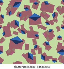 Background pattern with open mail envelope. Modern doodle pop art sketch. Bright seamless pattern with colorful envelopes, letters. For textiles, packaging paper.