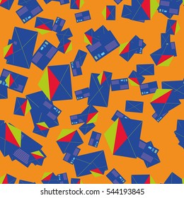 Background pattern with open mail envelope. Modern doodle pop art sketch. Bright seamless pattern with colorful envelopes, letters. For textiles, packaging paper.