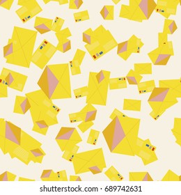 Background pattern with open mail envelope. Modern doodle pop art sketch. Bright seamless pattern with colorful envelopes, letters. For textiles, packaging paper.