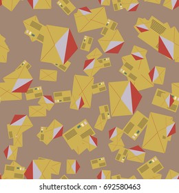 Background pattern with open mail envelope. Modern doodle pop art sketch. Bright seamless pattern with colorful envelopes, letters. For textiles, packaging paper.