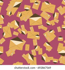 Background pattern with open mail envelope. Modern doodle pop art sketch. Bright seamless pattern with colorful envelopes, letters. For textiles, packaging paper.