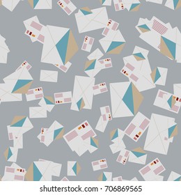 Background pattern with open mail envelope. Modern doodle pop art sketch. Bright seamless pattern with colorful envelopes, letters. For textiles, packaging paper.