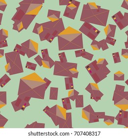 Background pattern with open mail envelope. Modern doodle pop art sketch. Bright seamless pattern with colorful envelopes, letters. For textiles, packaging paper.