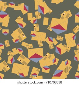 Background pattern with open mail envelope. Modern doodle pop art sketch. Bright seamless pattern with colorful envelopes, letters. For textiles, packaging paper.