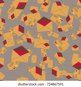 Background pattern with open mail envelope. Modern doodle pop art sketch. Bright seamless pattern with colorful envelopes, letters. For textiles, packaging paper.