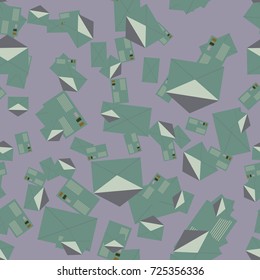 Background pattern with open mail envelope. Modern doodle pop art sketch. Bright seamless pattern with colorful envelopes, letters. For textiles, packaging paper.