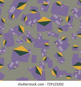 Background pattern with open mail envelope. Modern doodle pop art sketch. Bright seamless pattern with colorful envelopes, letters. For textiles, packaging paper.