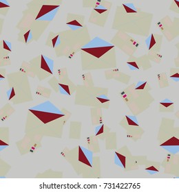 Background pattern with open mail envelope. Modern doodle pop art sketch. Bright seamless pattern with colorful envelopes, letters. For textiles, packaging paper.