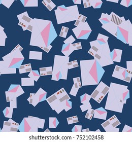Background pattern with open mail envelope. Modern doodle pop art sketch. Bright seamless pattern with colorful envelopes, letters. For textiles, packaging paper.