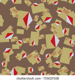 Background pattern with open mail envelope. Modern doodle pop art sketch. Bright seamless pattern with colorful envelopes, letters. For textiles, packaging paper.