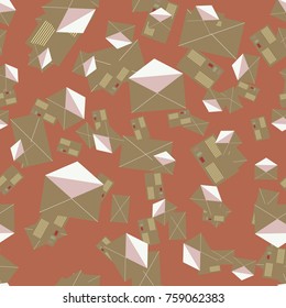 Background pattern with open mail envelope. Modern doodle pop art sketch. Bright seamless pattern with colorful envelopes, letters. For textiles, packaging paper.