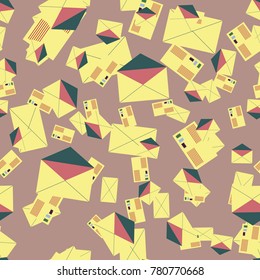 Background pattern with open mail envelope. Modern doodle pop art sketch. Bright seamless pattern with colorful envelopes, letters. For textiles, packaging paper.