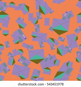 Background pattern with open mail. Modern doodle pop art sketch. Bright seamless with colorful envelopes, letters. For textiles, packaging paper.