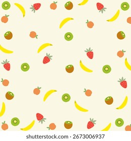 background pattern of orange, banana, strawberry, watermelon fruit